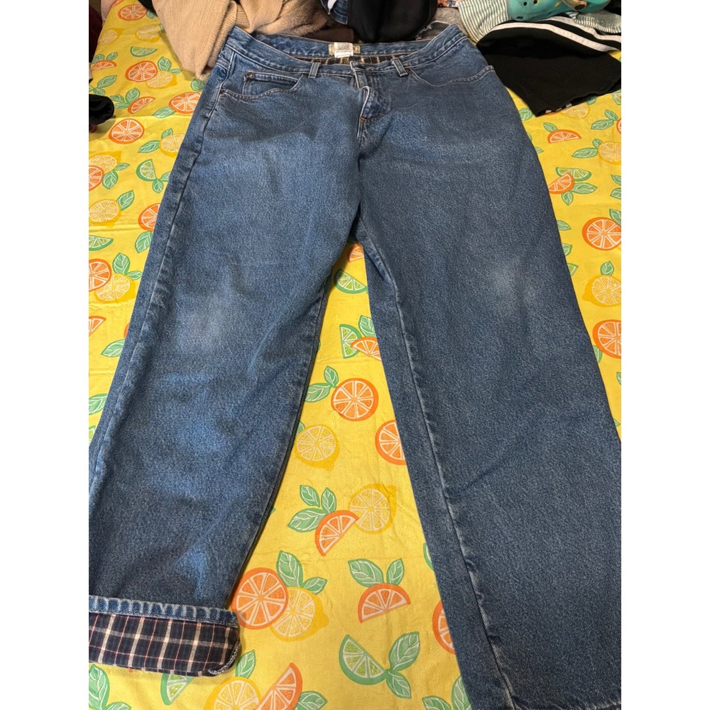 L.L. Bean Flannel Lined Jeans Mens 36x32 Blue Relaxed Fit Denim